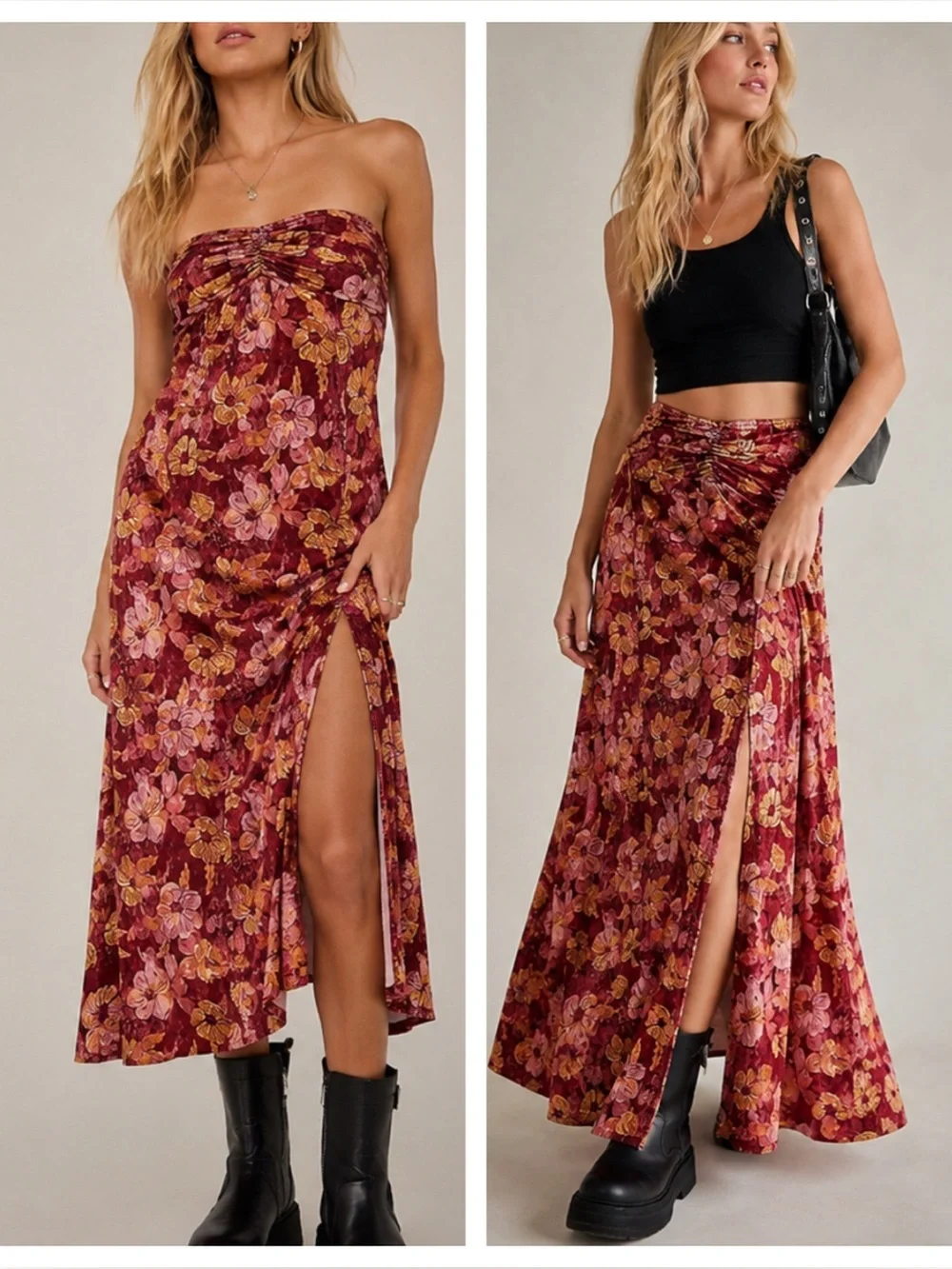 Free People Carpe Diem Convertible Maxi Skirt Dress Floral Velvet 8248